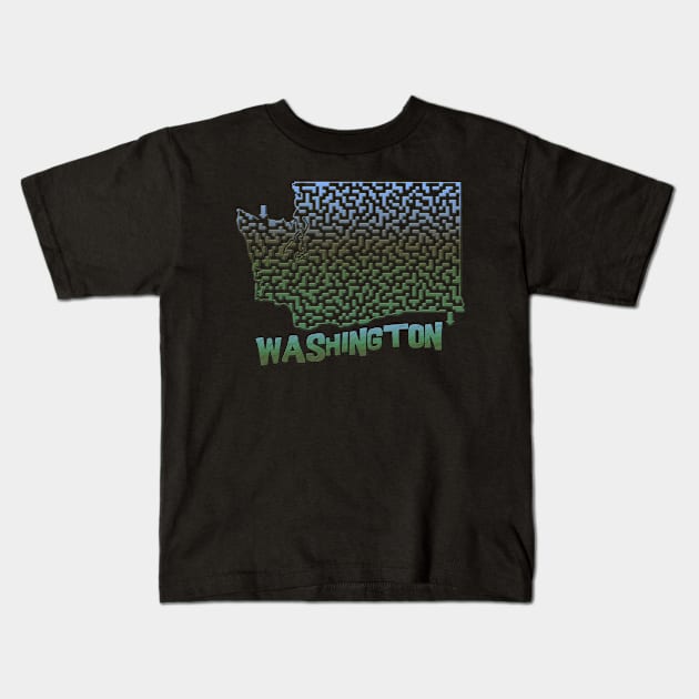 Washington State Outline Maze & Labyrinth Kids T-Shirt by gorff